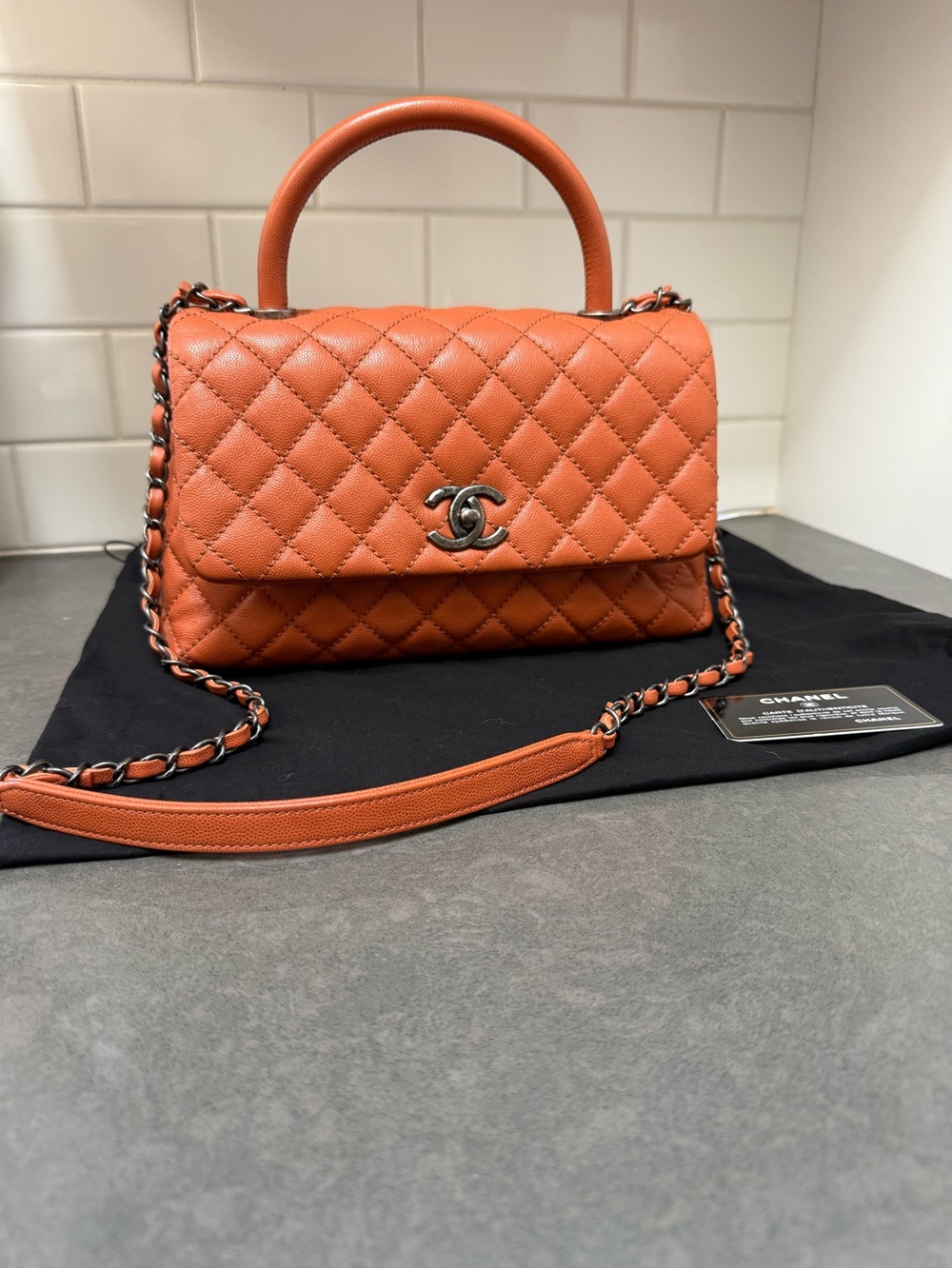 Chanel Coco Top Handle Medium Caviar Terracota Orange 🍊